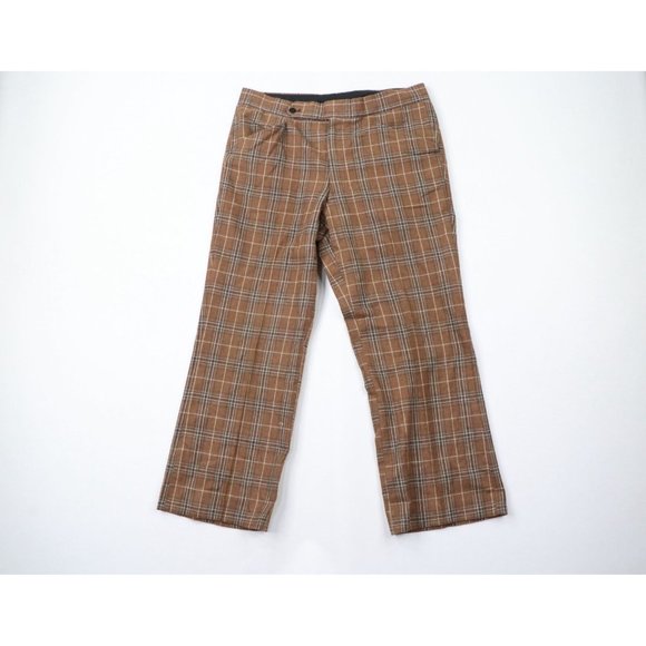 Vintage 70s Streetwear Mens 34x27 Wool Checkered Wide Leg Bell Bottoms Pants USA
